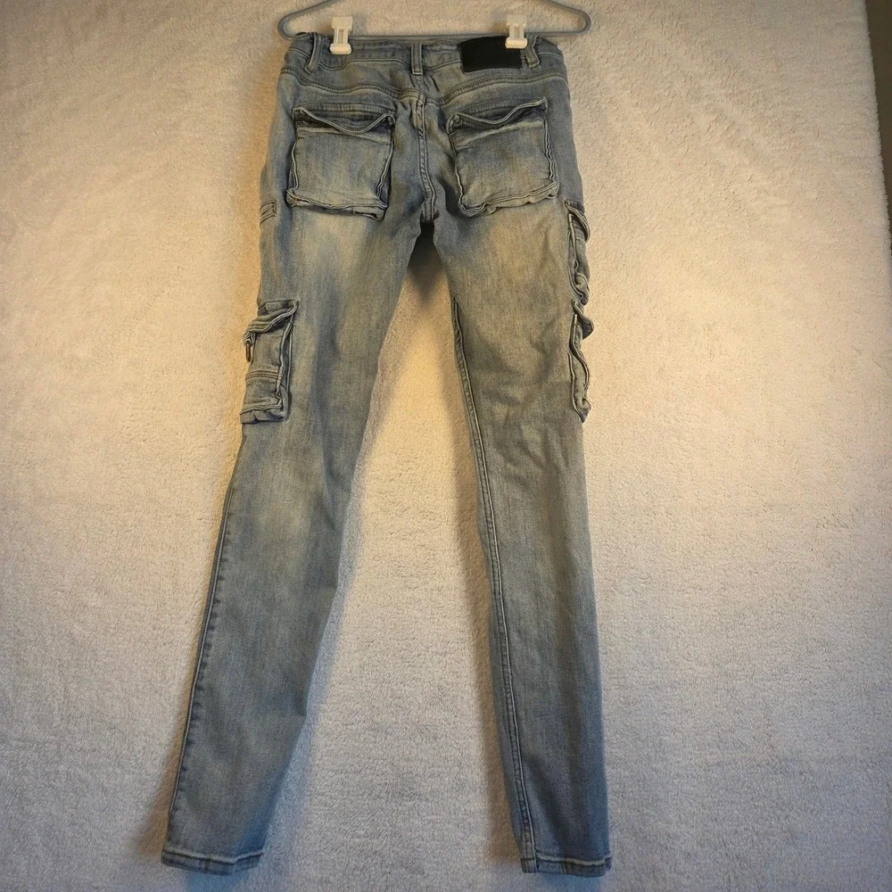 Serenade Mens Light Wash Cargo Jeans Slim Fit Size 30 Distressed